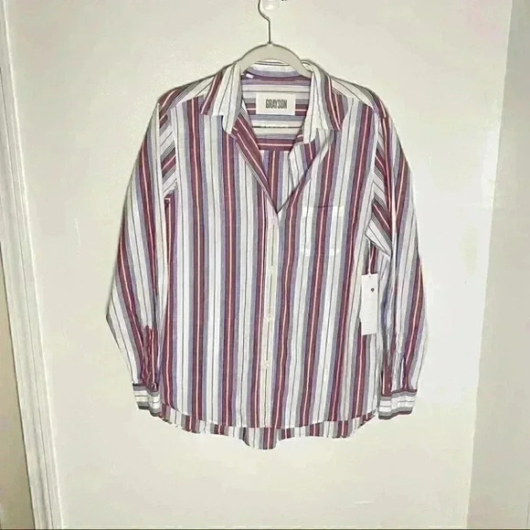 NWT Anthropologie Grayson The Hero Button Up Blouse in Jasmine Stripe Pattern - Picture 2 of 7